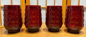 Vintage Anchor Hocking 1940s Ruby Red Bubble Glass 4.5" Tall (set of 3) - Picture 1 of 4
