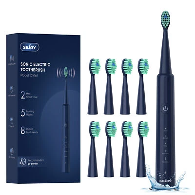 SEJOY Sonic Electric Toothbrush USB Rechargeable 8 Duponts Brush Heads 5 Modes
