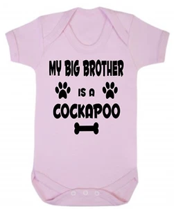 Body de bebé My Big Brother (o Sister) Is A Cockapoo azul o rosa de algodón - Imagen 1 de 5