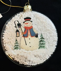 Vintage Clear Glass Snowman Ornaments W/Candle Lantern & Tree S5" Oval 4” Dia. - Picture 1 of 5