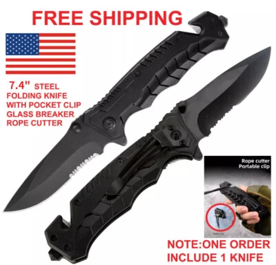 7.4" SPRING OPEN ASSISTED TACTICAL FOLDING POCKET KNIFE EDC Blade Tactical Tool - Image 1 of 4