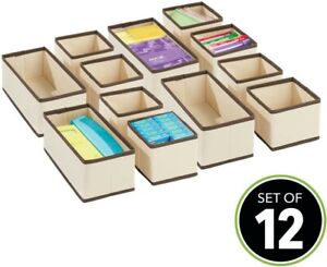 mDesign Soft Fabric Desk Drawer Storage Organizer Set of 12- Cream/Espresso