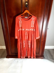 Vestido midi bohemio Downeast para mujer talla M bordado volantes color - coral - Imagen 1 de 12