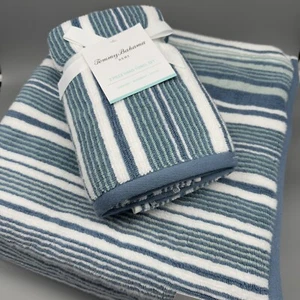 5pc Tommy Bahama Solana Stripe 3 Bath 2 Hand Towel Set Blue Green Aqua White NEW - Picture 1 of 9