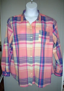 Camisa de manga larga de algodón ligero a cuadros colorida azul marino antigua talla XXL - Imagen 1 de 4
