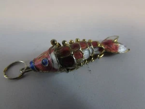 Vintage Chinese orange Cloisonne Enamel Articulated Fish movable Pendant free sh - Picture 1 of 10