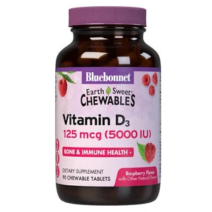 Bluebonnet Earthsweet Chewables Vitamin D3 125 Mcg 5000 IU Raspberry 90 Tablets - Picture 1 of 9