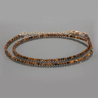 Gargantilla con cuentas redondas facetadas ojo de tigre natural A+ para mujer 18"" Foto 1 de 4