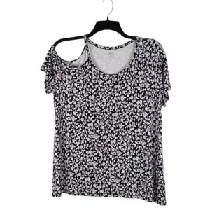 a.n.a. Top Mujer L Negro Multi Rayón Manga Corta Hombro Frío Floral Ditsy - Imagen 1 de 8