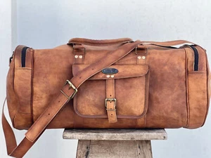 39" Real Leather Duffle Bag Overnight Weekend Travel AirCabin Carryon Luggage - Picture 1 of 3