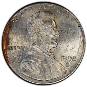 1998-D 1c Lincoln Cent 95% Unplated Zinc Planchet MINT ERROR PCGS MS61 - Picture 1 of 3