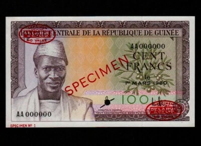 Guinea:P-13,10 Francs,1960 * Specimen AA # 1 * Pres. Sekou Toure * AU-UNC * - Image 1 of 2