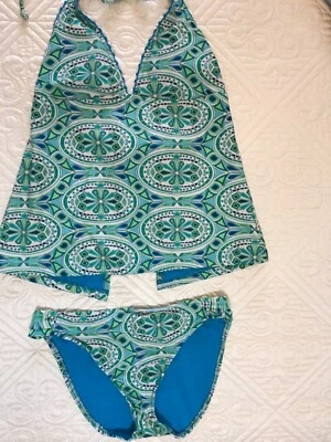 mossimo tankini 2 pc. sizeM green /blue......................b - Imagem 1 de 4
