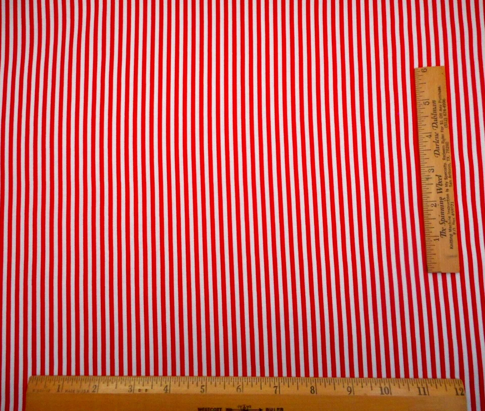 Quilt Fabric By The Yard Red & White Christmas Stripes  1/8" Premium Cotton #39 - Image 1 of 1