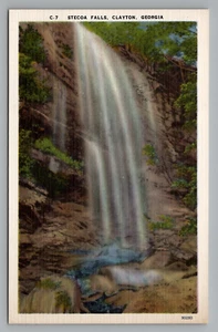 Clayton GA Rabun County Stecoa Falls Unposted Linen Postcard - Picture 1 of 2