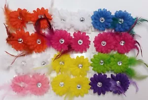 LOT OF 24 FLOWER BLING HAIR BOW CLIPS DAISY BARRETTE TIE HOLDER FEATHER DRESS - Picture 1 of 2