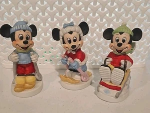 Walt Disney Productions Mickey Mouse & Minnie Mouse Porcelain Figurine Sled Ski - Picture 1 of 14