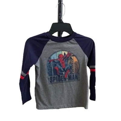 Disney Marvel Spider-Man-Raglan Manga Larga-Camiseta Gráfica-Algodón-Gris-Azul Marino-Niños-5 Foto 1 de 3