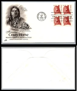 US FDC # 1855 13c Crazy Horse  ArtCraft block s.cancel 1982, 9Q2322 - Picture 1 of 1