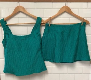 Womens Lands End 2pc Swimsuit Skirt Emerald Green Top Sz 10/12 Bot Sz 6 Mismatch - Picture 1 of 8