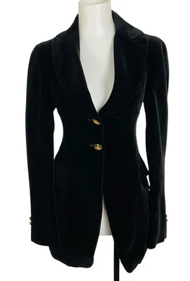 VIVIENNE WESTWOOD ЗОЛОТОЙ ЭТИКЕТКИ ЧЕРНЫЙ БАРХАТ КУРТКА С ЗОЛОТОЙ ШАР ПУГОВИЦЫ - Изображение 1 из 4