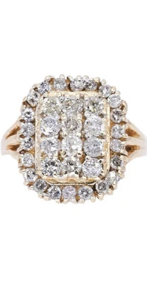 14k Yellow Gold 1.25CT Diamond Rectangle Cluster Cocktail Ring size 6.75 - Image 1 of 4