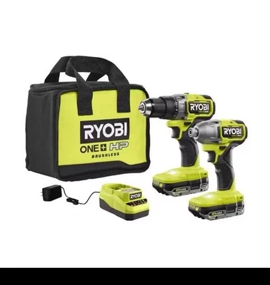Ryobi PBLCK01K - HP 18V Brushless Cordless Compact 1/2" Drill & Impact Drill Set - Image 1 of 3