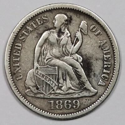 1869-s Seated Liberty Dime.  Natural Uncleaned.  VF-XF.  210616 - Image 1 of 2