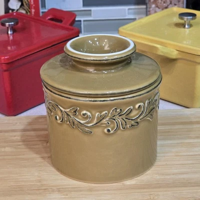 Butter Bell Crock by L. Tremain Ceramic French Butter Keeper Olive Vine Scroll - Image 1 of 4