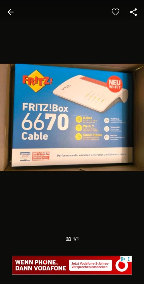 Fritz Box 6670 Kabelmodem, Wi-Fi 7, Originalverpackt, Versiegelt - Bild 1 von 1