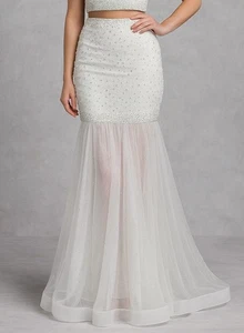 Vestido falda sirena perla diamantes de imitación con cuentas blancas Say Yes to the Prom para mujer 4 - Imagen 1 de 22