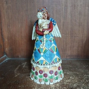 VTG JIM SHORE HEARTWOOD CREEK ANGEL HOLDING CAT SCULPTURE 2002 RETIRED UGC 2002 - Picture 1 of 9