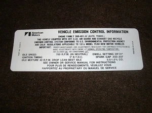1974 JEEP CHEROKEE CJ-5 J20 J-20 401 EMISSIONS DECAL AU - Picture 1 of 1