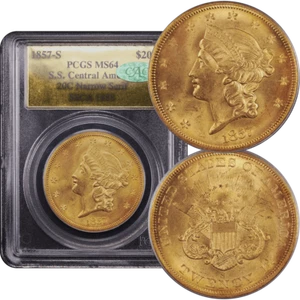 1857-S Liberty Gold Double Eagle $20 S.S. Central America PCGS MS64 CAC - Picture 1 of 5