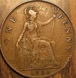 1936 UK GB GREAT BRITAIN ONE PENNY - Picture 1 of 2