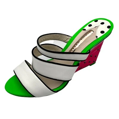 Sandálias Sophia Webster Brooke Wedge tamanho 7.5 37.5 EU Mules melancia branca - Imagem 1 de 4