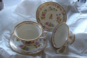 ZWEI Royal Collection English Fine Bone China Teetassen & Untertassen Queen Mother - Bild 1 von 14