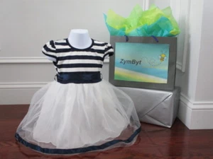 Vestito Bambina Blu e Bianco Bambina Pasqua Compleanno Taglia 9 18 o 24 Mth - Foto 1 di 7