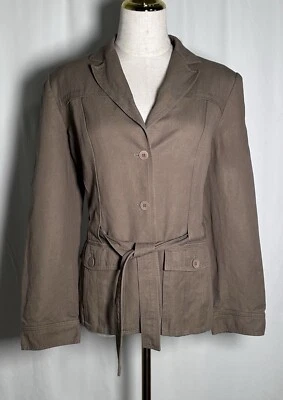 Chaqueta Abrigo Mujer Talbots 12 Cinturón Utilidad Bolsillo Lino Algodón Militar Safari Foto 1 de 4