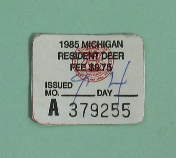 1985 Michigan DNR Resident Deer Hunting License Stamp...Free Shipping! - Image 1 of 1