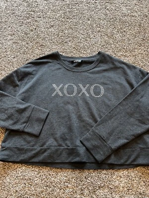 XOXO Sweatshirt Womens XL Black Cropped Pullover NWOT - Image 1 of 4