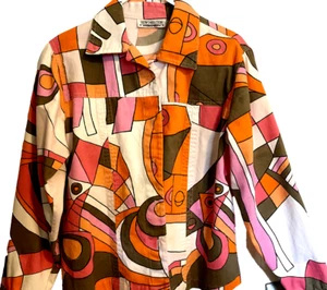 Retro 60's Abstract Artsy Boho Hippie Vibe Button Up Jacket Size L 100% Cotton - Picture 1 of 8