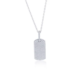 Sterling Silver, Dog Tag Diamond Pendant w/Chain - Picture 1 of 1
