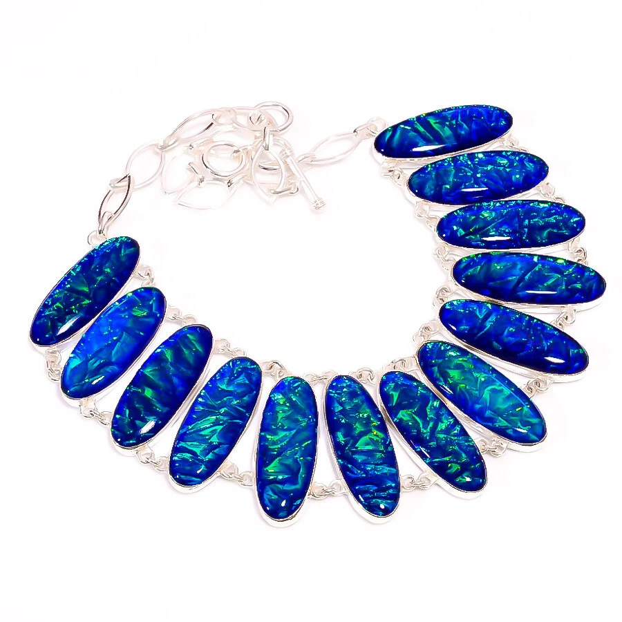 Ожерелье колье посеребренное с голубым австралийским тройным опалом ювелирные изделия 18 дюймов - Изображение 1 из 1