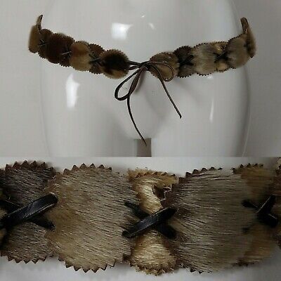 Vintage Handmade Pony Skin Leather Cord  Patchwork Waist/Hip Belt Hippy Boho • 24.70€