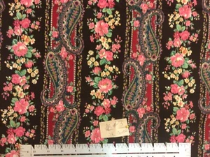 Vintage Joan Kessler Floral Paisley Stripe Cotton Fabric Cottagecore By the Yard - Picture 1 of 1