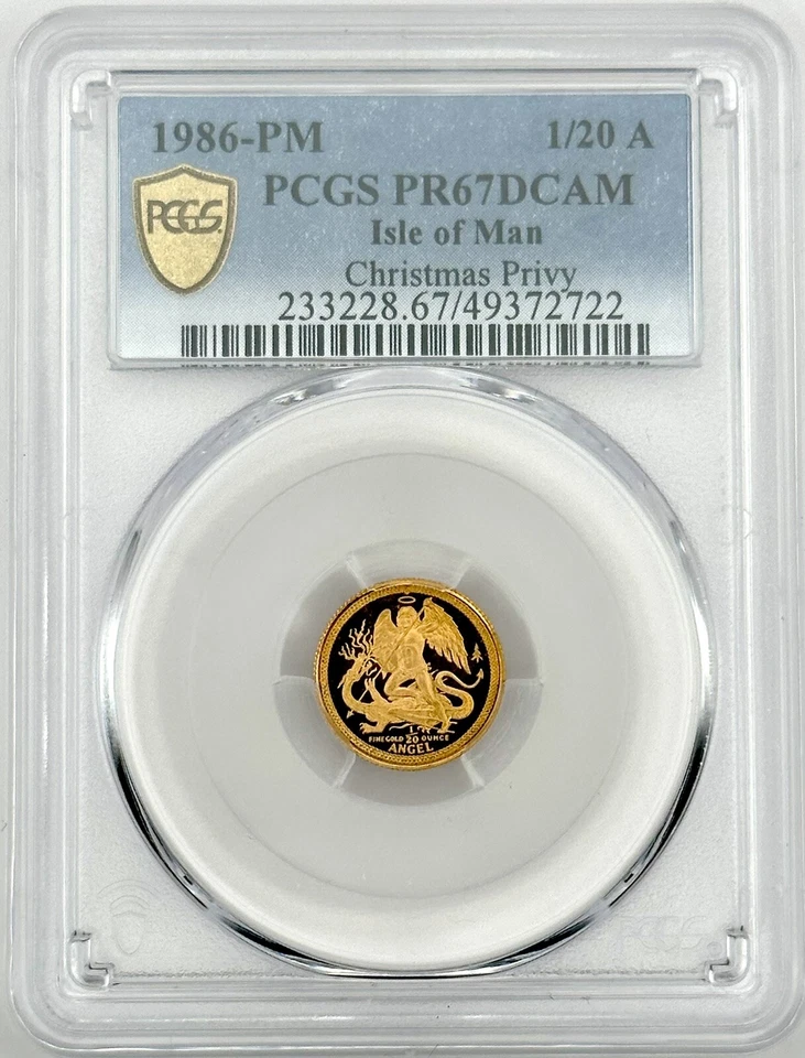 1986 PM Isle Of Man 1/20 Oz Gold Proof Angel Coin • PR67 POP 1 • CHRISTMAS PRIVY - Image 1 of 3
