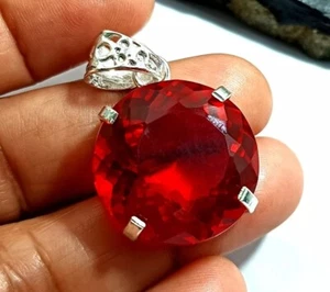 Zertifizierter 24 kt + natürlicher roter Rubin 925 Silber Anhänger loser Edelstein - Bild 1 von 6