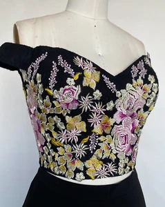 2 Piece Black Dress Floral Size 10 Stretch Skirt Gown Sz 10 - Picture 1 of 6
