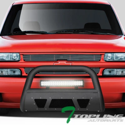 Topline For 99-07 Silverado/Sierra Matte Bk Studded Mesh Bull Bar+120W LED Light - Image 1 of 4